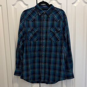 Pendleton Frontier Blue Plaid Men's Button Up Western Shirt L